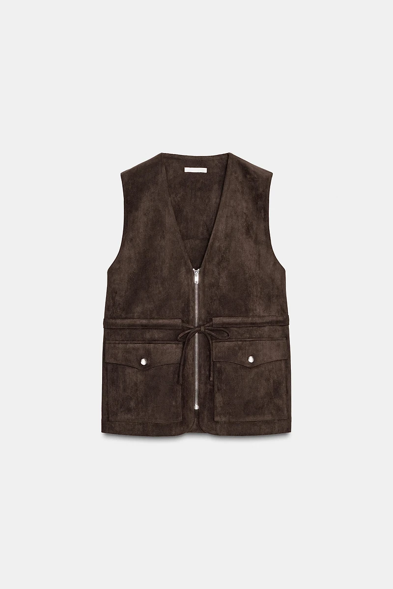 GILET EFFET DAIM POCHES