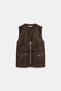 GILET EFFET DAIM POCHES