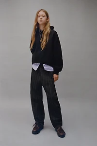 STRIPED DOUBLE HEM HOODIE SWEATSHIRT