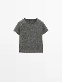 Short knit alpaca and wool sweater