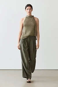 Darted wide-leg trousers