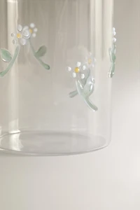 BOROSILICATE GLASS TUMBLER WITH FLORAL APPLIQUÉS