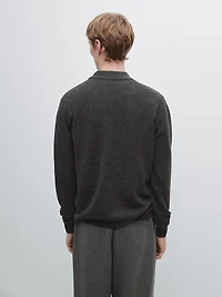 Knit wool blend polo sweater with zip