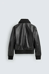LEATHER JACKET WITH COMBINED COLLAR
