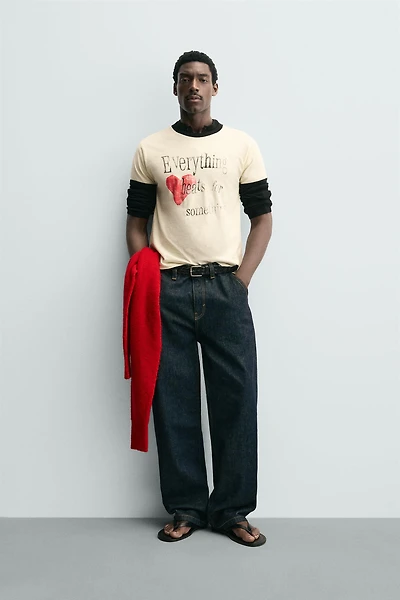 CONTRAST HEART RIB T-SHIRT