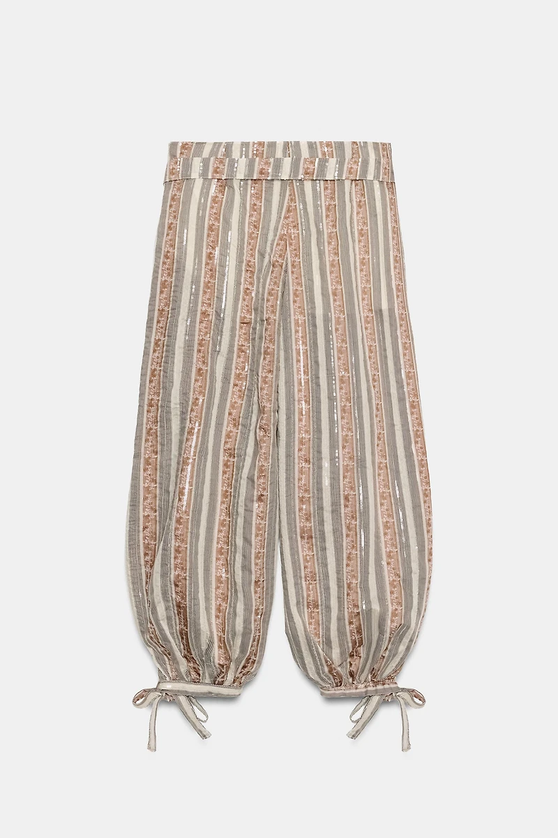 STRIPED BELTED PANTS