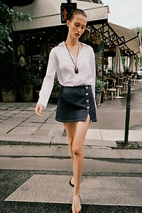 Z1975 DENIM CROSSOVER BUTTON SKORT