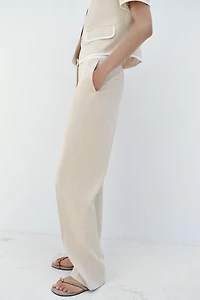 STRAIGHT LEG LINEN PANTS WITH CONTRAST WAIST