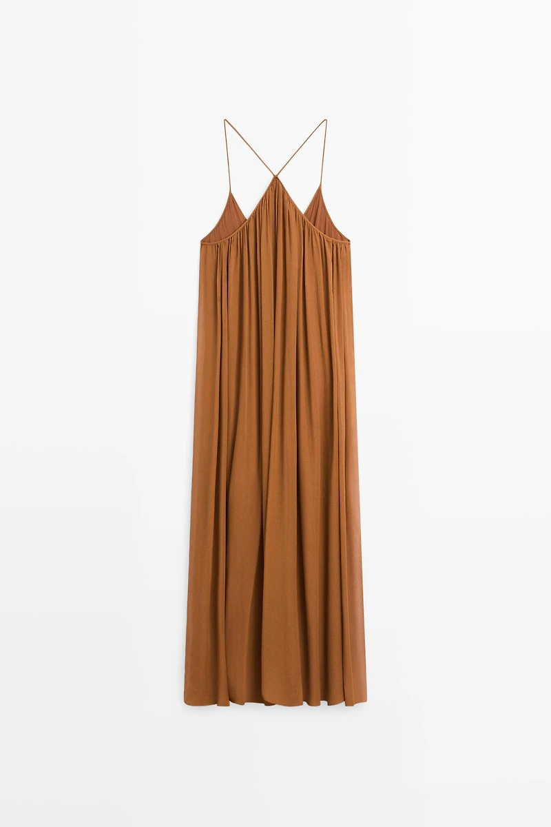 Robe midi froncée 100 % soie
