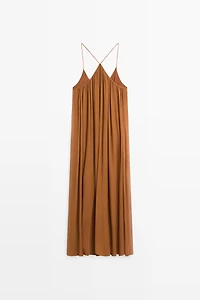 Robe midi froncée 100 % soie