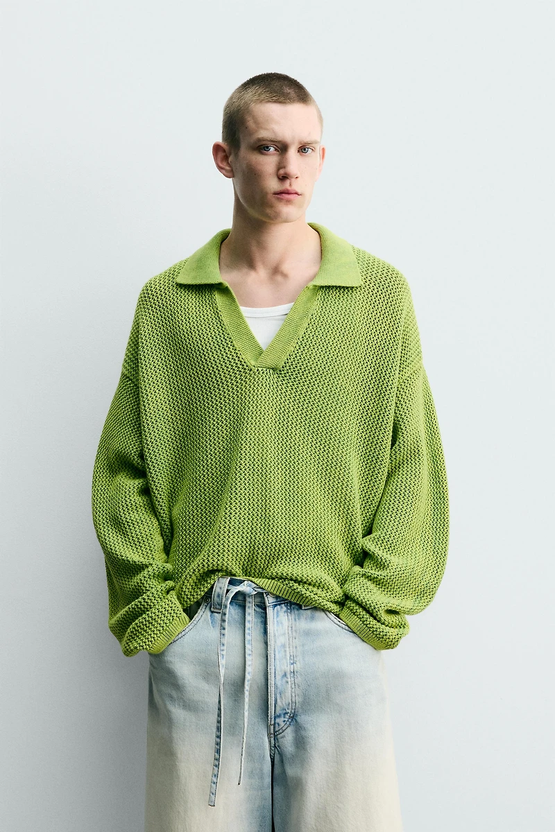POLO EN MAILLE STRUCTURÉE DÉLAVÉ