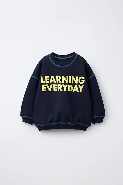 CONTRAST STITCHING TEXT SWEATSHIRT
