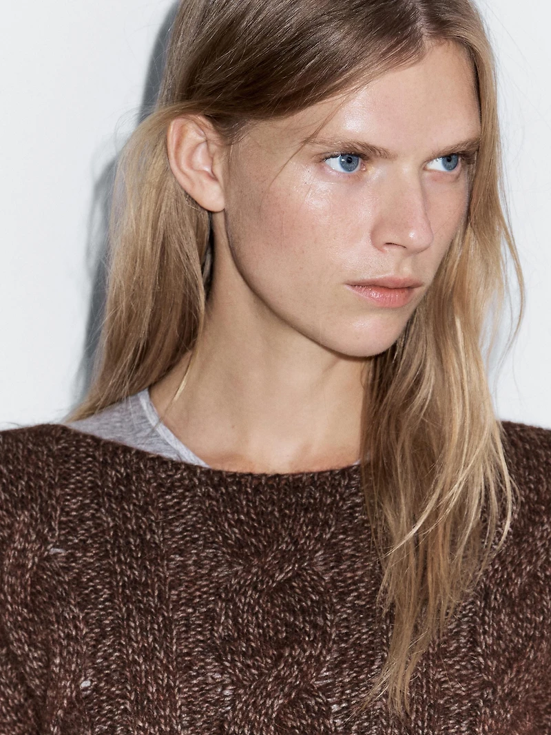 Cable-knit sweater with boat neck
