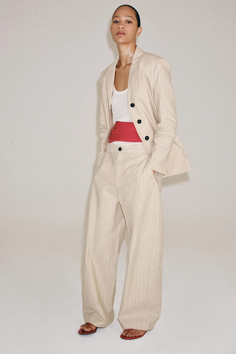 STRIPED LINEN-BLEND ZW COLLECTION PANTS