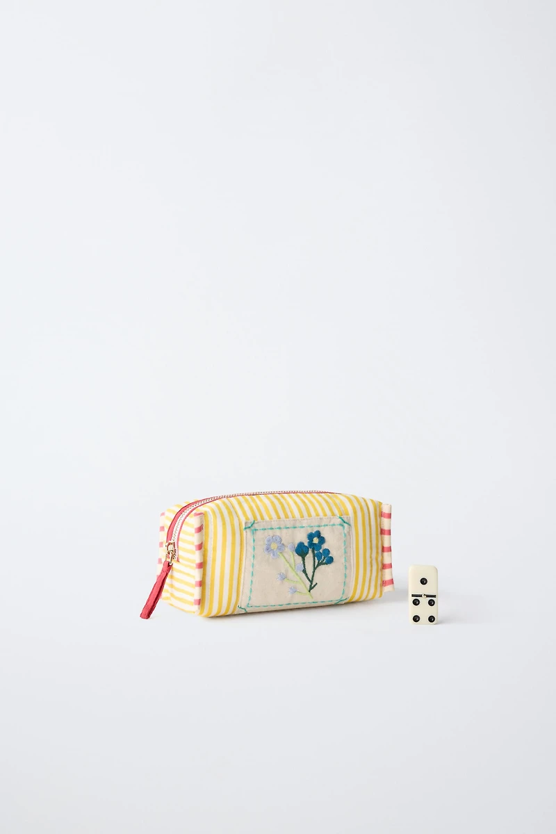 EMBROIDERED STRIPED COSMETICS BAG