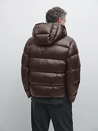 Water-repellent satin puffer jacket