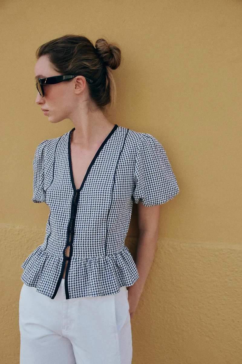 GINGHAM PEPLUM BLOUSE