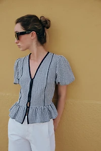 GINGHAM PEPLUM BLOUSE