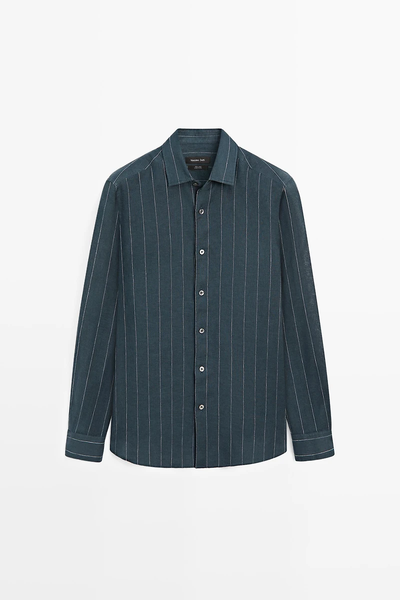 Chemise regular fit à rayures 100 % lin