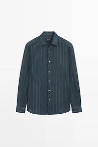 Chemise regular fit à rayures 100 % lin