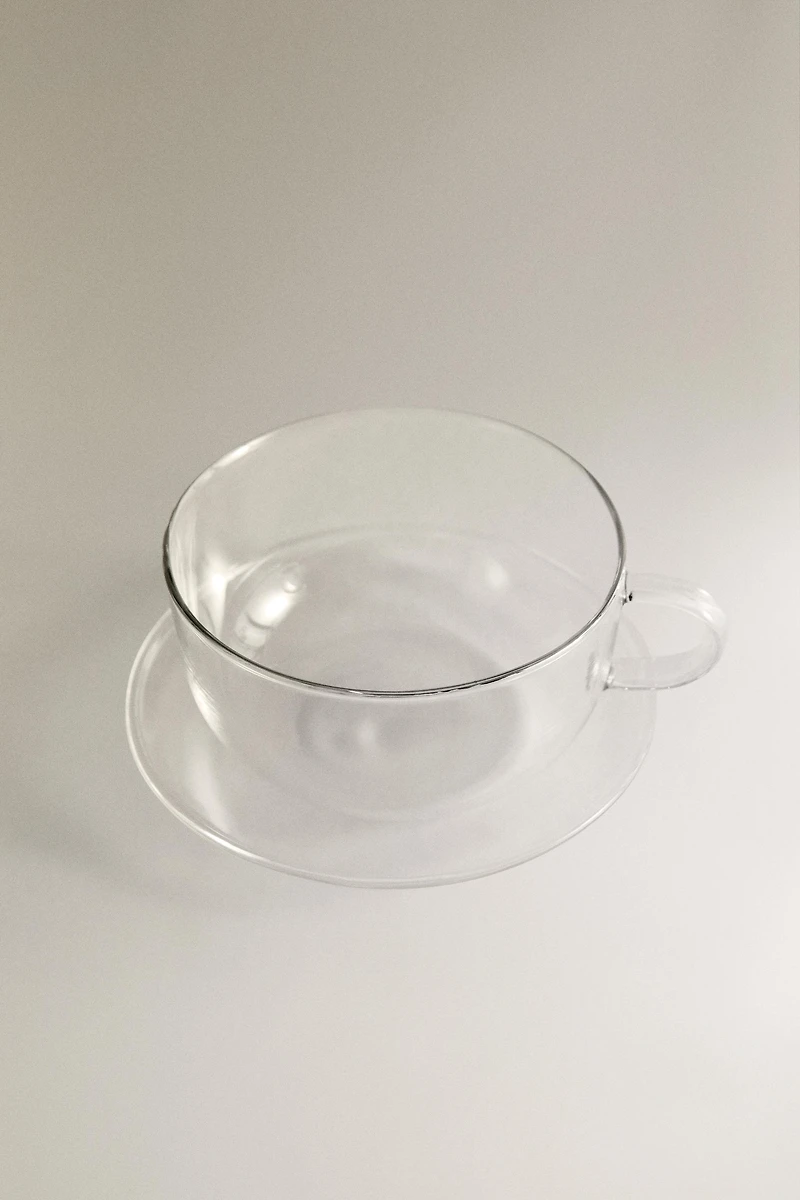 BOROSILICATE GLASS COFFEE CUP AND SAUCER WITH SILVER RIM