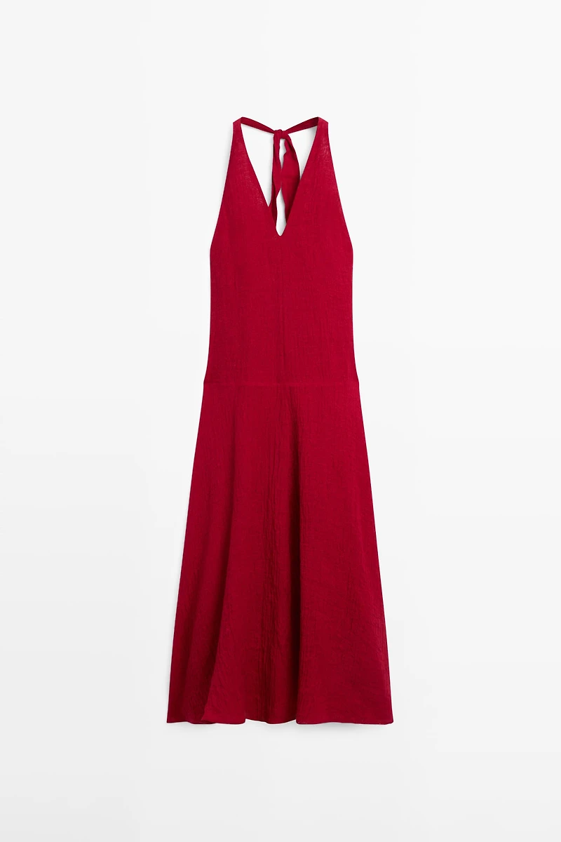 Long 100% linen dress with neckline detail