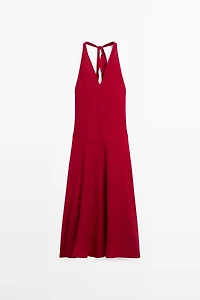 Long 100% linen dress with neckline detail