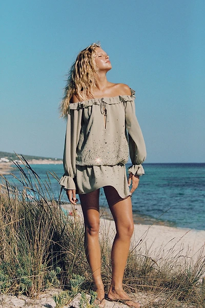 GEORGETTE SHIMMER RUFFLE MINI DRESS