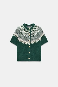 SHORT SLEEVE JACQUARD KNIT JACKET