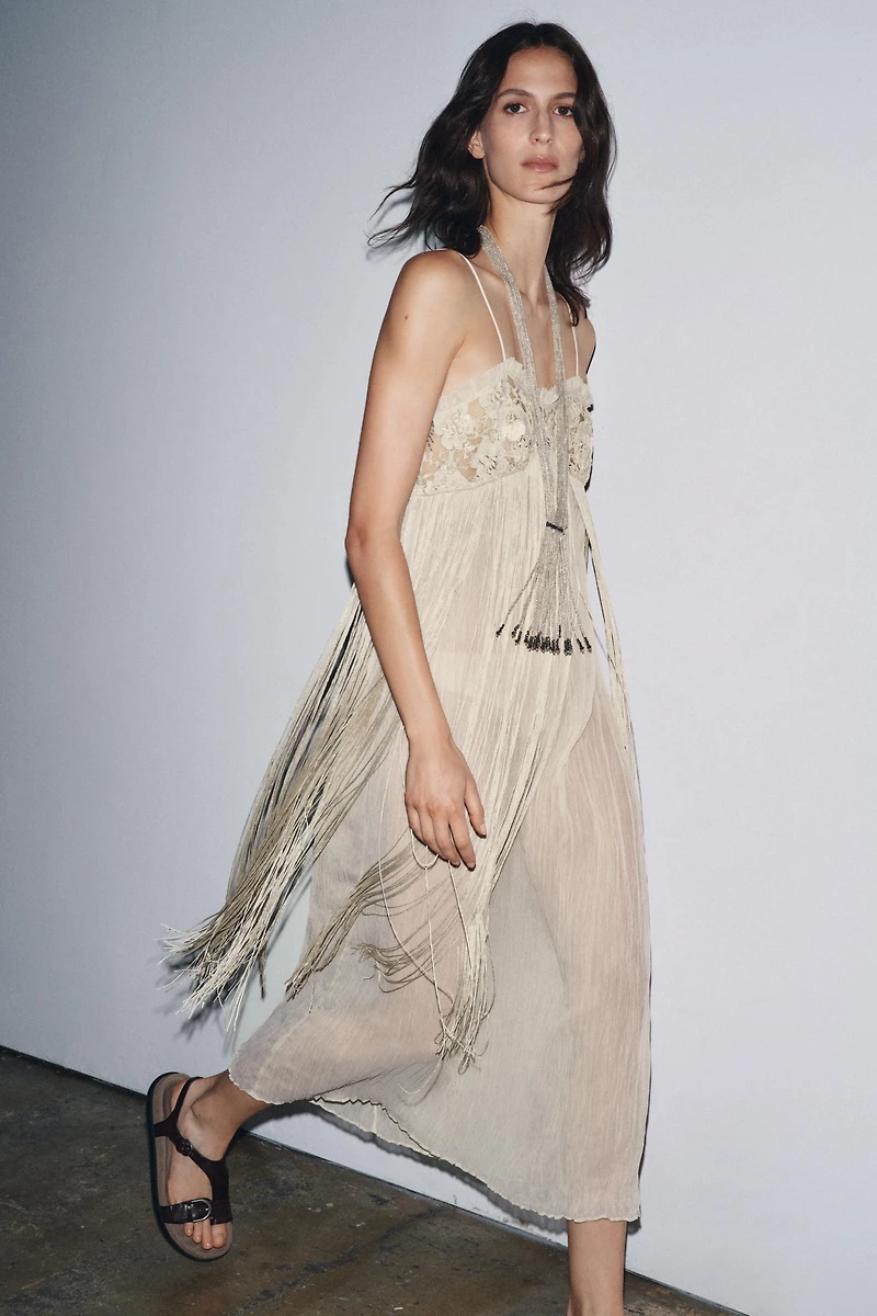 EMBROIDERED FRINGE COMBINATION DRESS