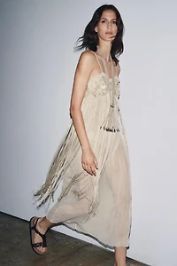 EMBROIDERED FRINGE COMBINATION DRESS