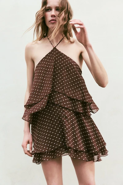 ROBE COURTE HALTER À VOLANTS ET POIS