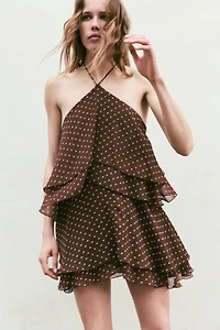 ROBE COURTE HALTER À VOLANTS ET POIS