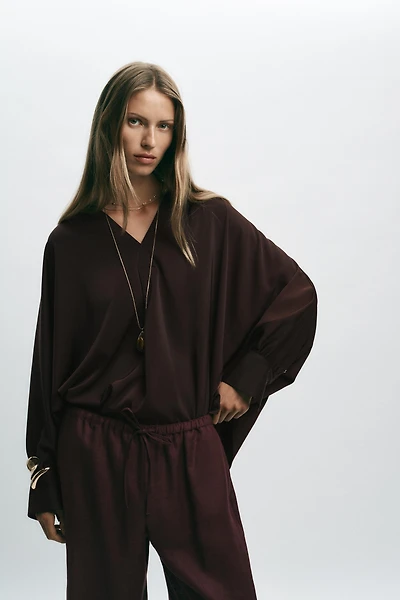 SATIN EFFECT CAPE SLEEVE BLOUSE