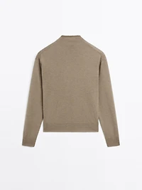 Knit cardigan with mock turtleneck