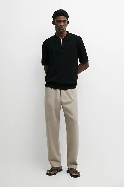Knit polo sweater with quarter-zip collar