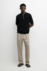 Knit polo sweater with quarter-zip collar