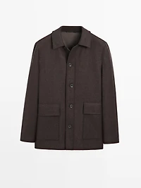 Mid-length herringbone wool blend coat