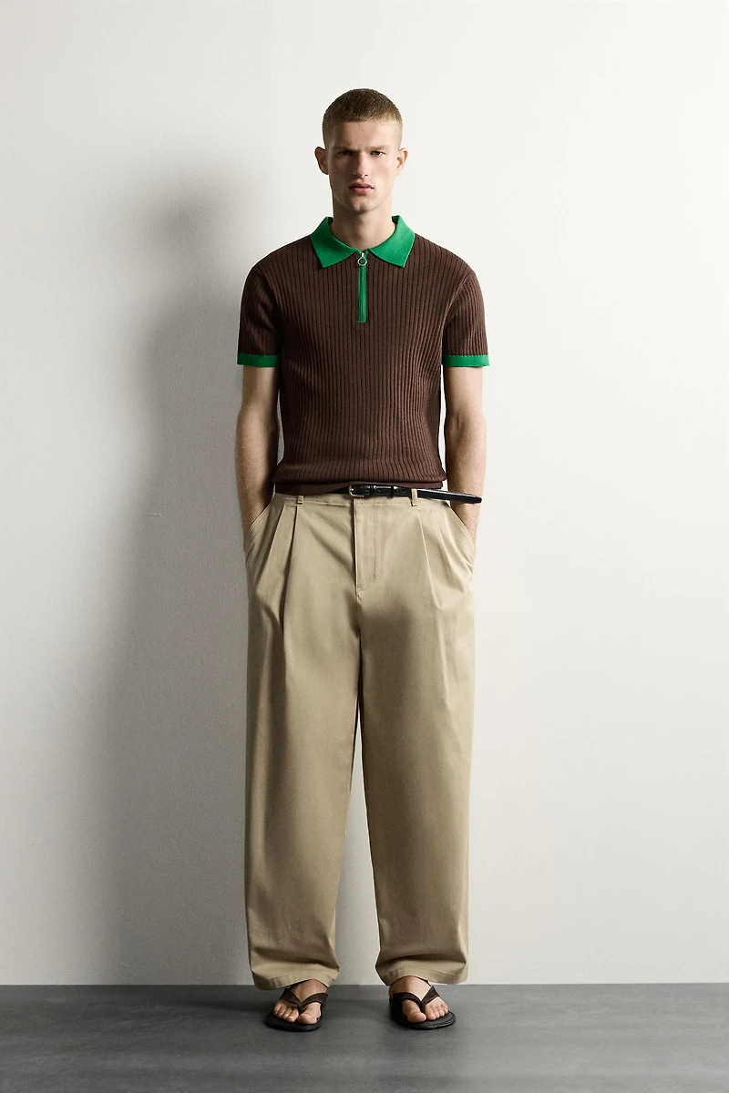 COLOR BLOCK ZIP KNIT POLO SHIRT