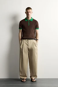 COLOR BLOCK ZIP KNIT POLO SHIRT