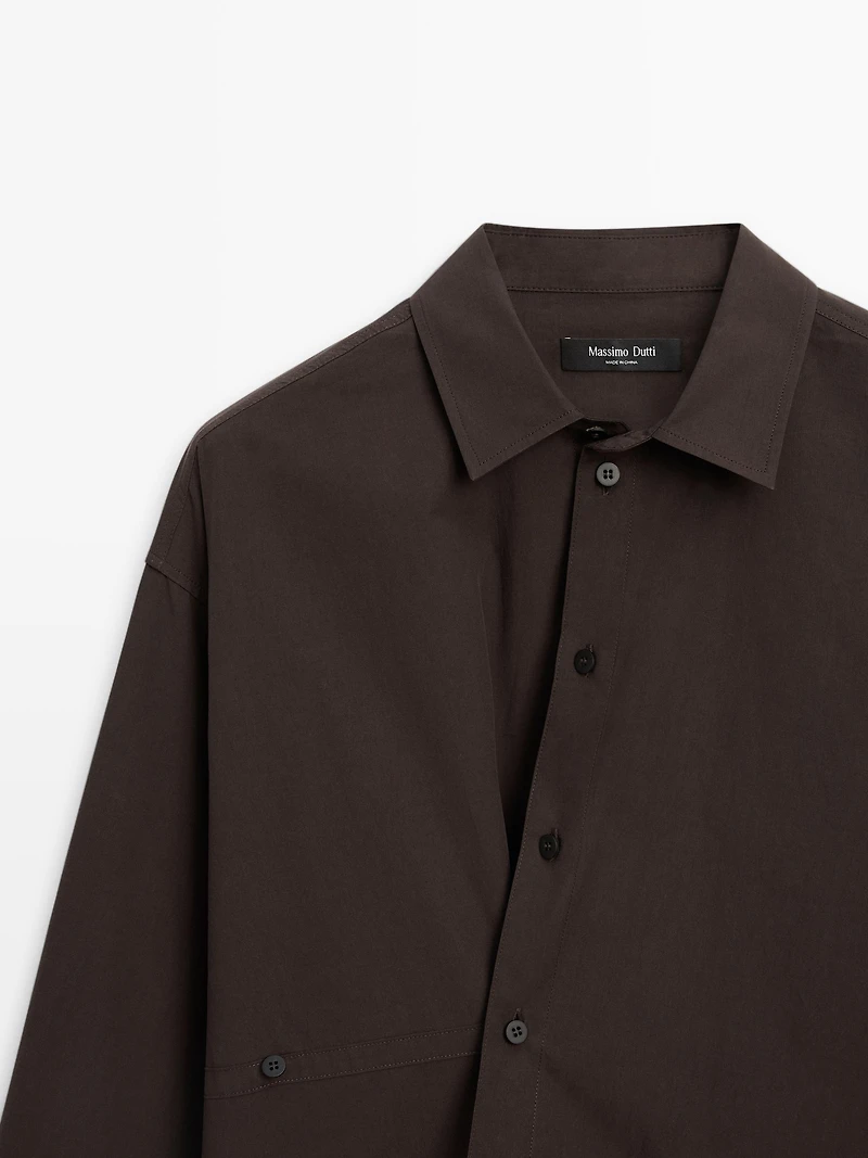 Asymmetric button-up poplin shirt