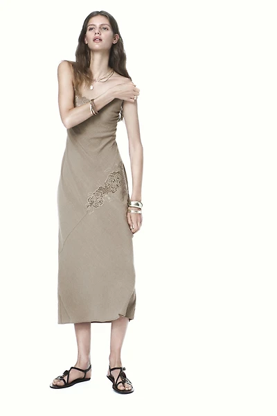 EMBROIDERED MIDI SLIP DRESS