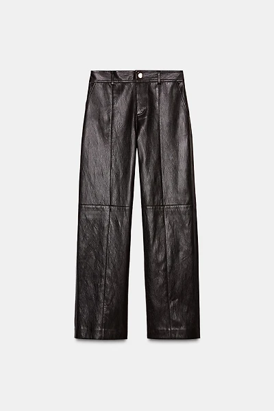 FAUX LEATHER STRAIGHT LEG PANTS