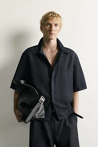 COTTON-LINEN BOXY FIT DENIM SHIRT