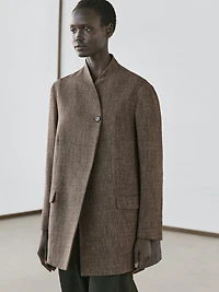 Manteau laine chiné à col montant