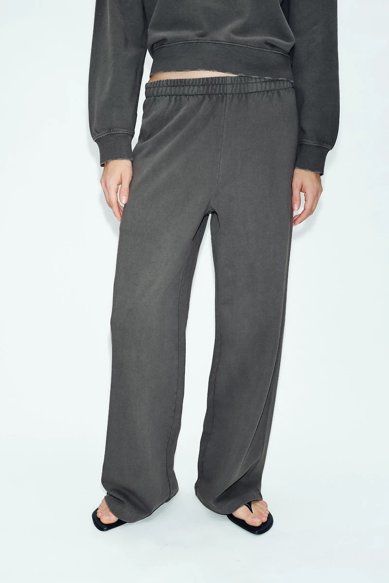 WASHED EFFECT WIDE LEG PANTS