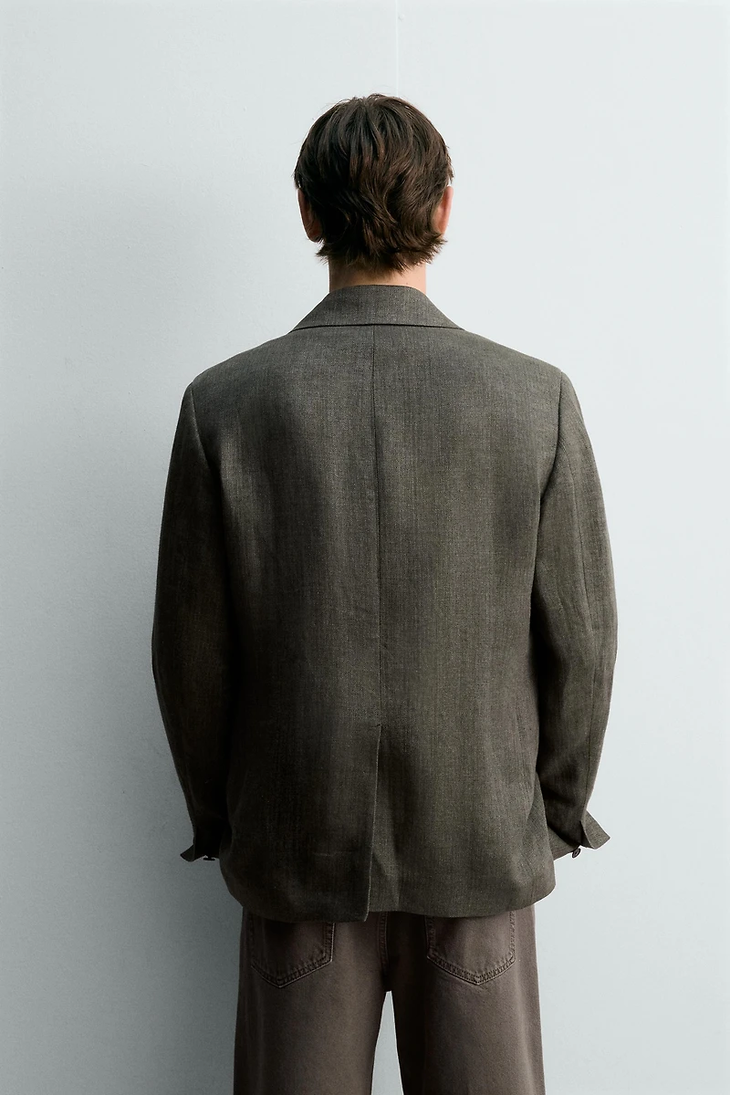 100% LINEN TEXTURED WEAVE BLAZER