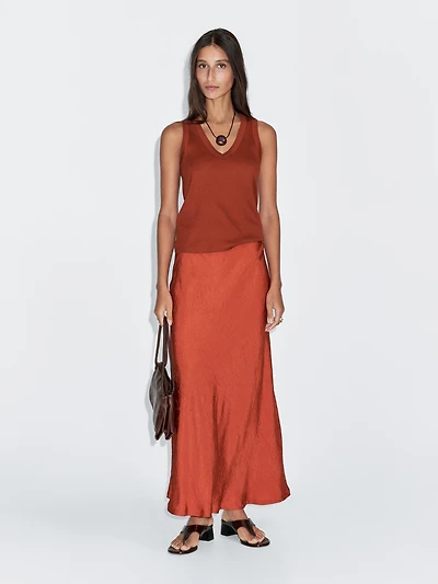 Long flared satin skirt