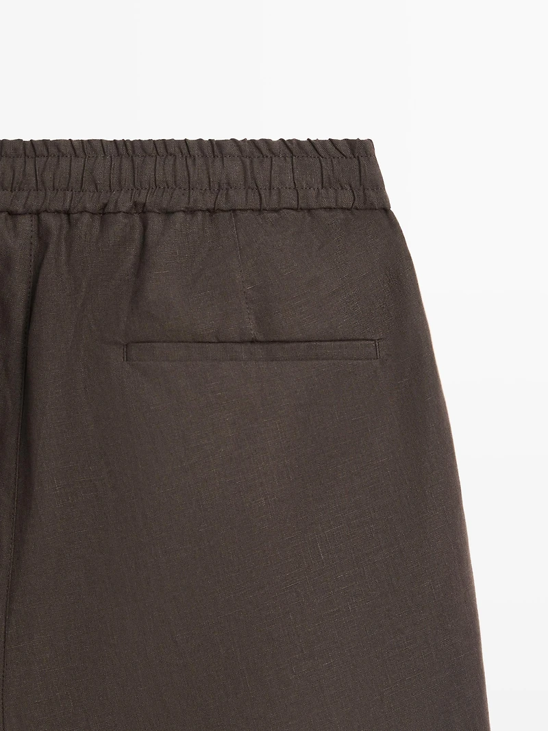 100% linen short Bermuda shorts