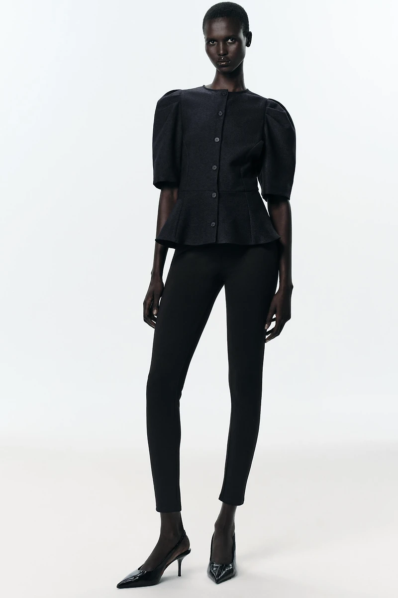 PUFF SLEEVE PEPLUM TOP